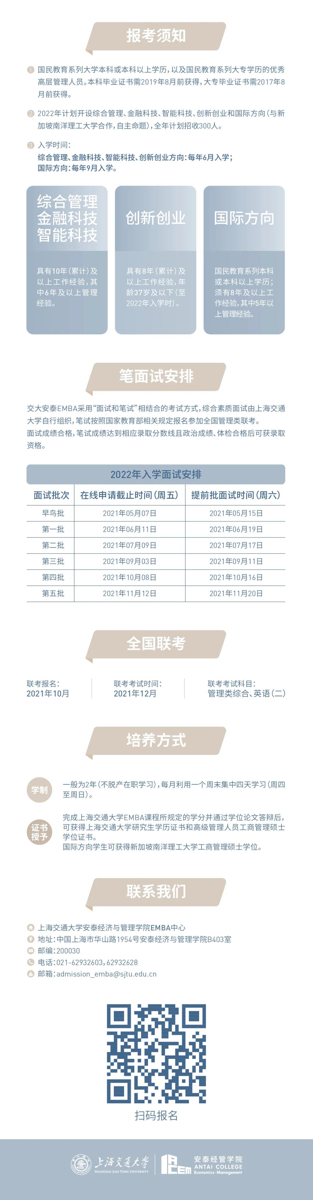 ​2022上海交通大学安泰经济与管理学院EMBA招生信息