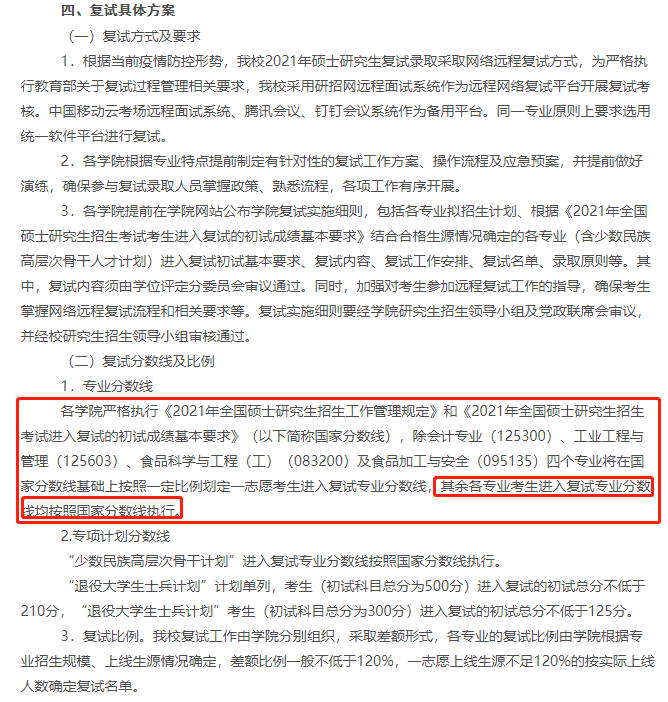 天津科技大学2021年MBA复试分数线