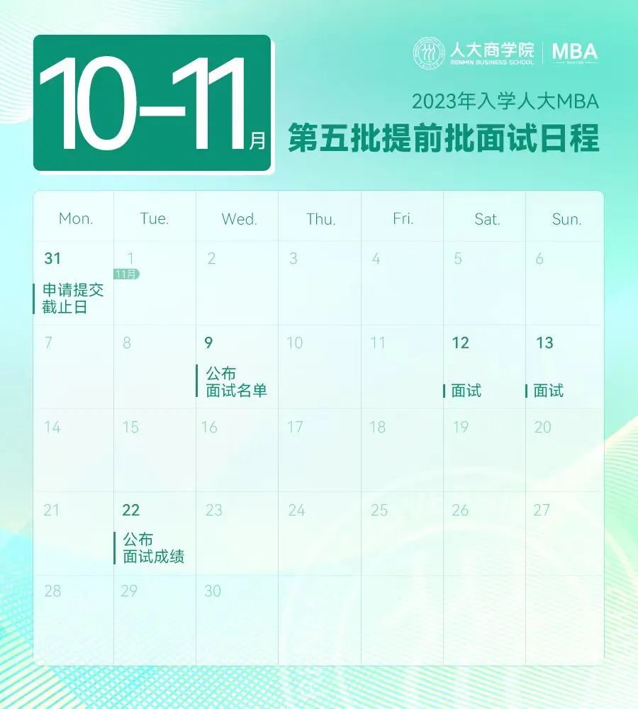 中国人民大学2023年MBA项目第五批提前批申请已开启