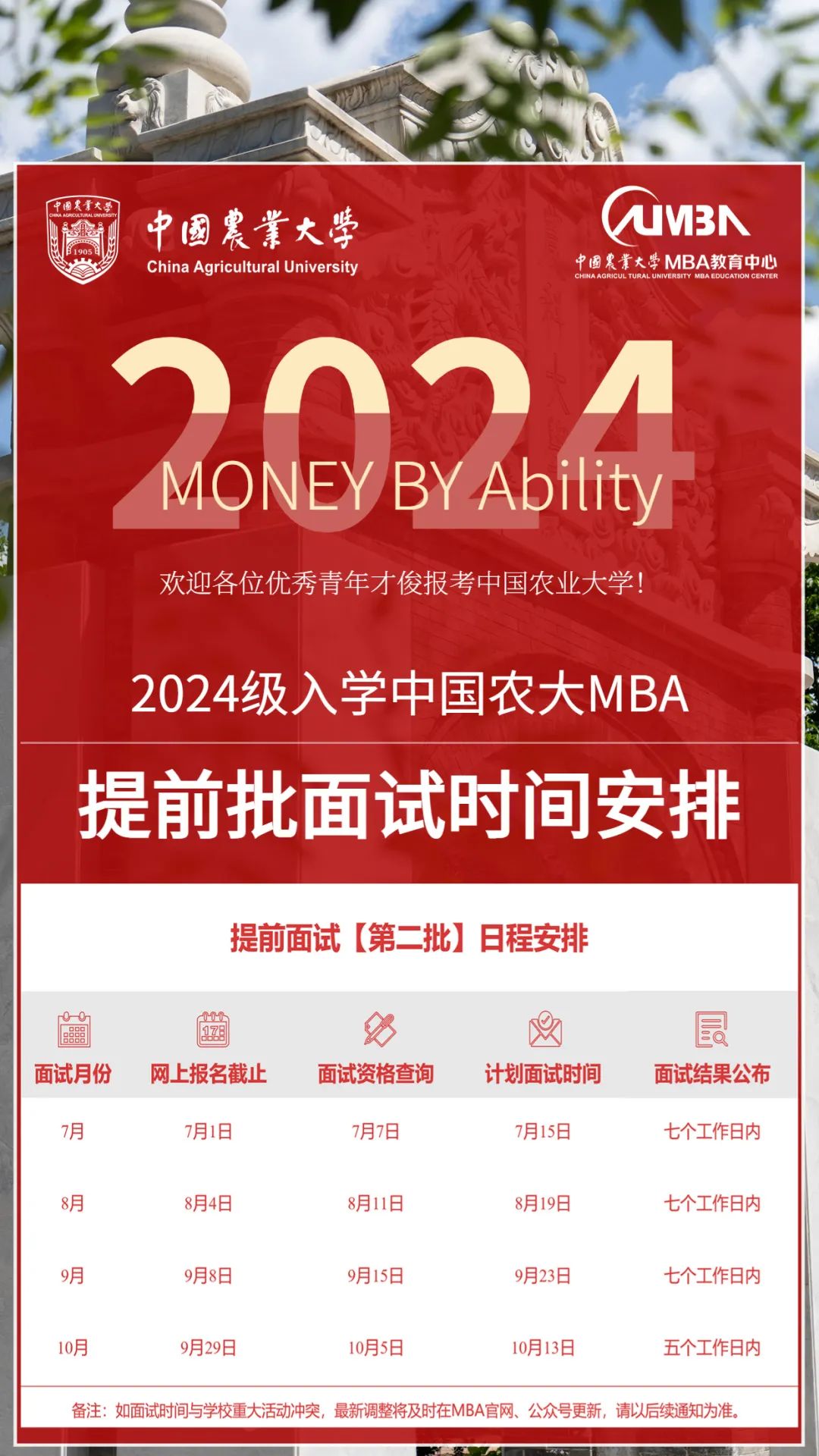 中国农业大学MBA2024年第二批提面申请开始填报