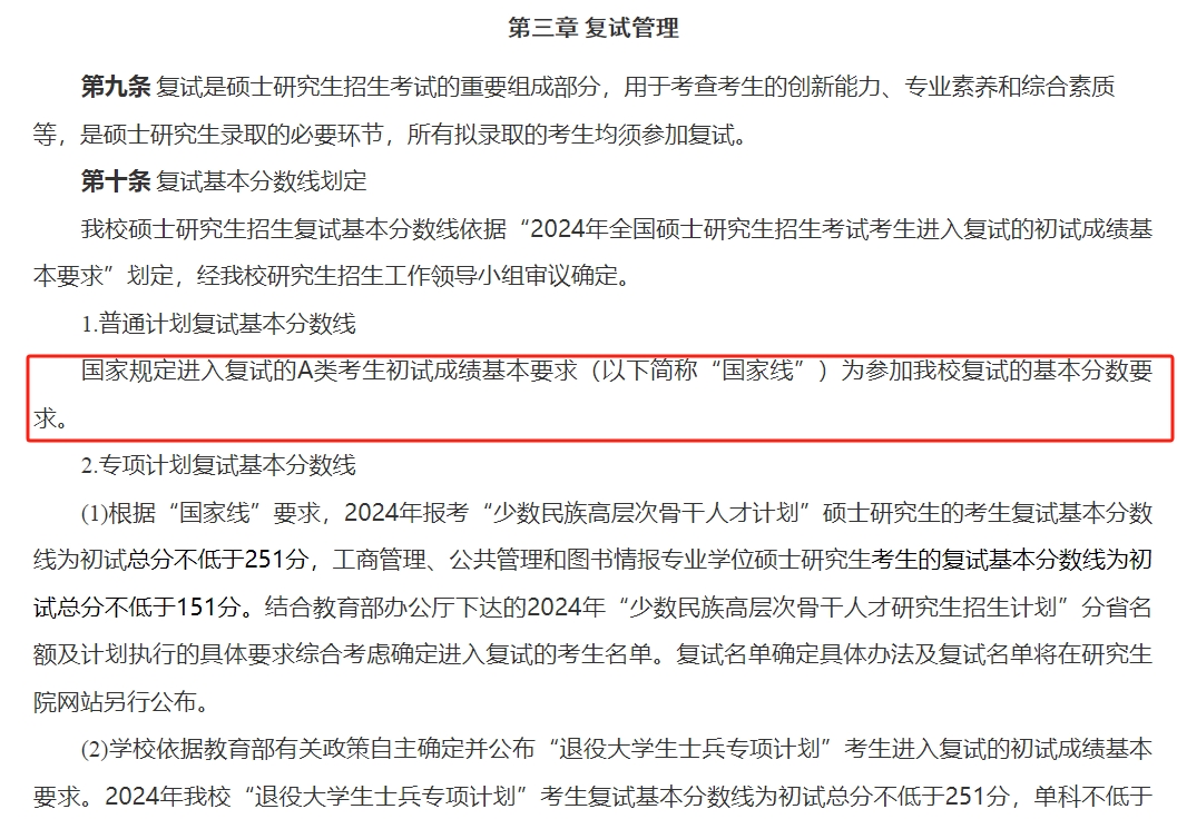 天津师范大学2024年MBA复试分数线