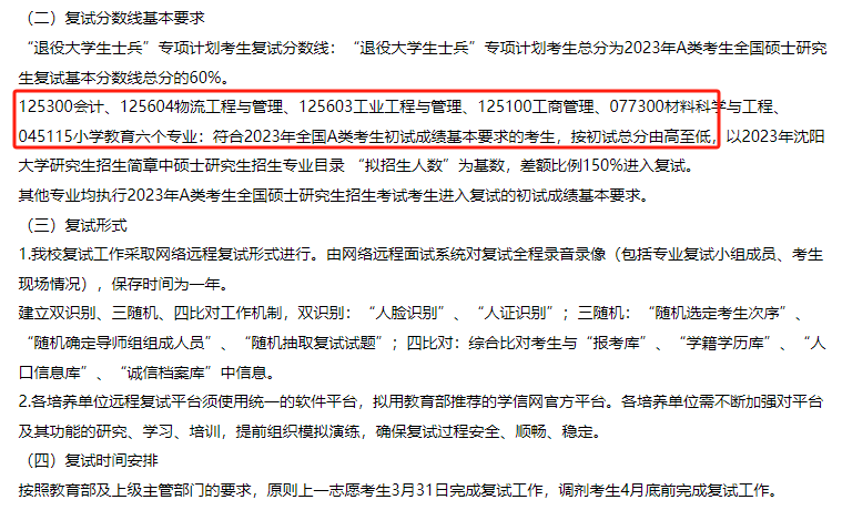沈阳大学2023年MBA复试分数线