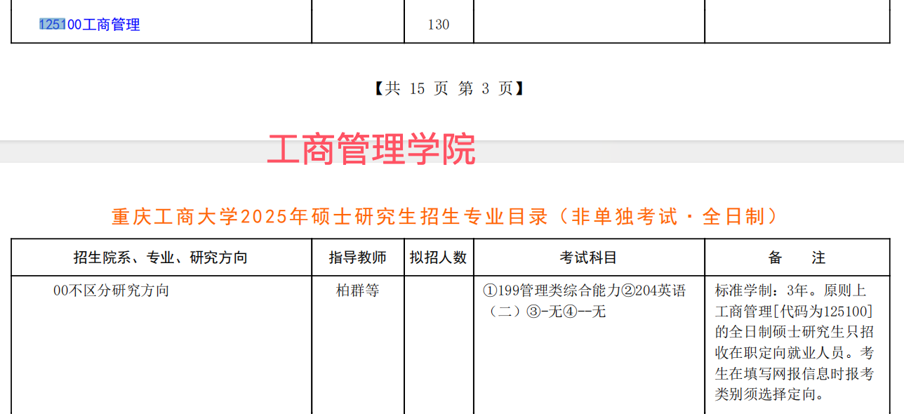重庆工商大学2025年工商管理硕士（MBA）招生简章